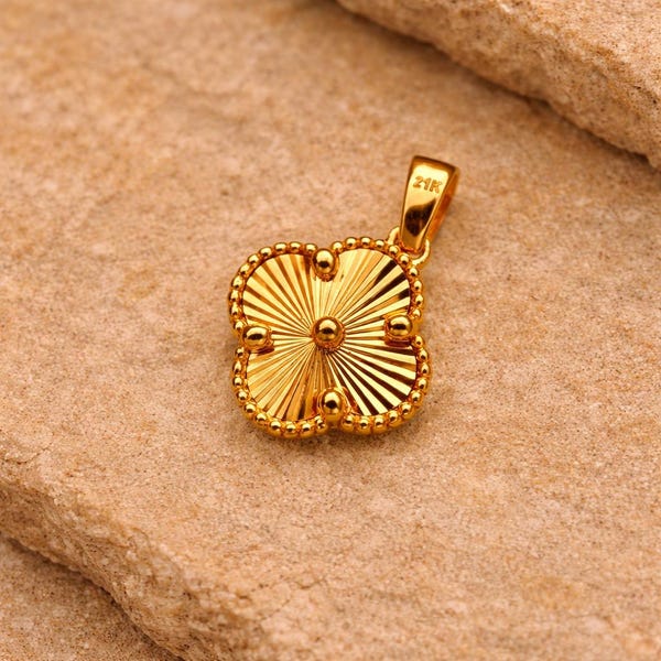 21K Solid Gold Clover Pendant | Floral Pendant for Necklace| 875 Gold Jewelry Gift