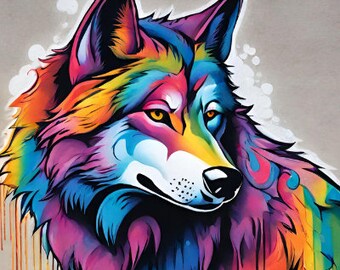 Rainbow Wolf, Graffiti Wall Art, Teen Bedroom Makeover, Graffiti Poster