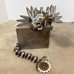 Large Articulated Steampunk Dragon – Spinner Tail Fidget Toy, Clockwork Fantasy Decor