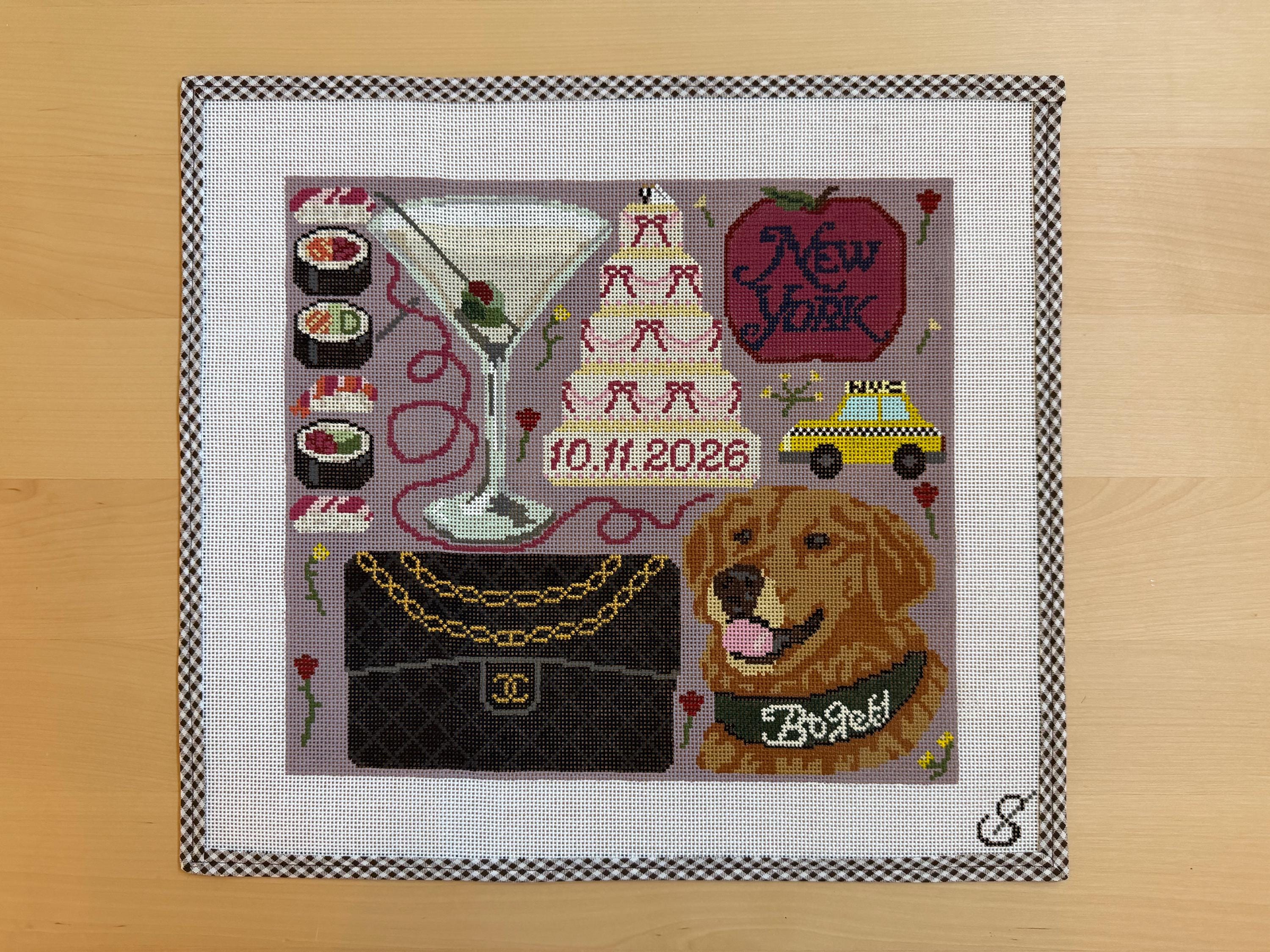 Custom “My Favorite Things” Collage Canvas hand-painted needlepoint canvas