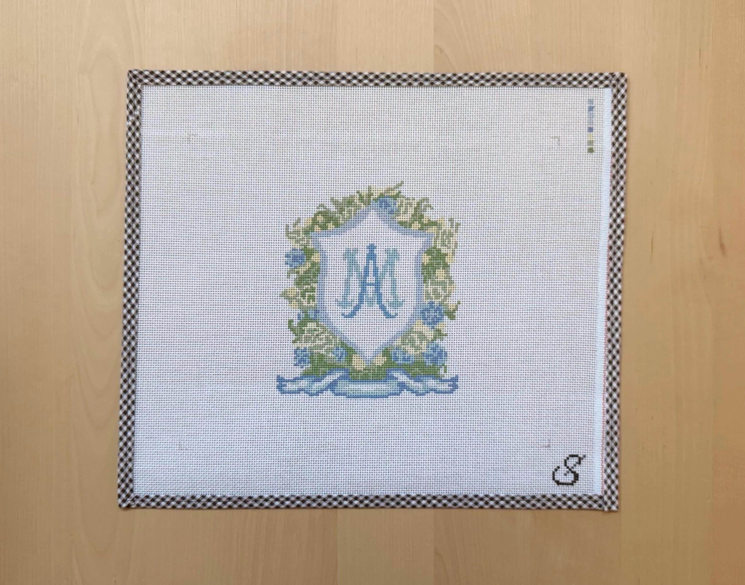 Custom “My Wedding Crest” Canvas hand-painted needlepoint canvas