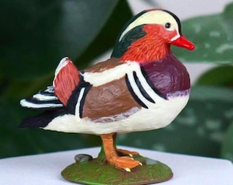 Mandarin Duck Figure - Small Collectible & Hand Painted Wild Animal Figurine - Crafts, Dioramas, School Projects, and Terrariums