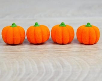 Miniature Artificial Pumpkins - Flocked Pumpkin Minis - 1 inch DIY Dollhouse Miniatures - Set of 4 - Fall, Thanksgiving, & Halloween Crafts