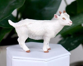 Goat Figurine - Hand Painted Small Young Goat - Realistic Farm Animal Figure - Crafts, Dioramas, and Projects