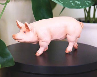Realistic Pig Figurine - Small Hand Painted Farm Animal Figure - Collectible Boar for Crafts & Dioramas