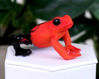 Red Poison Dart Frog Figure - Small Hand Painted Amphibian Figurine - Crafts, School Projects, & Dioramas