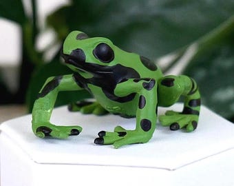 Green Poison Dart Frog Figurine - Small Hand Painted Equatorial Amphibian Figure - Crafts, Display, Terrariums, Fairy Gardens, and Dioramas