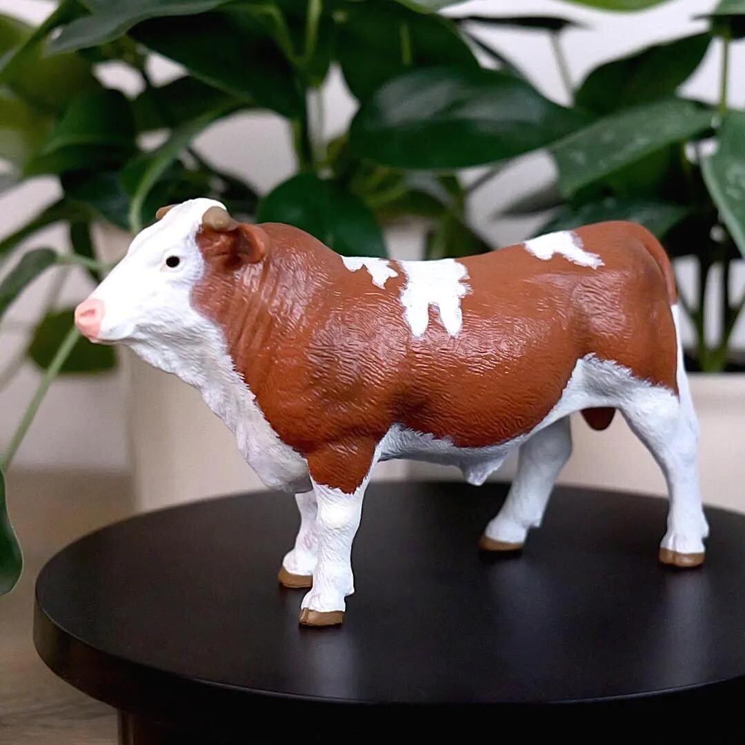 Simmental Bull Cow Figurine - Hand Painted Farm Animal Figure - Crafts ...
