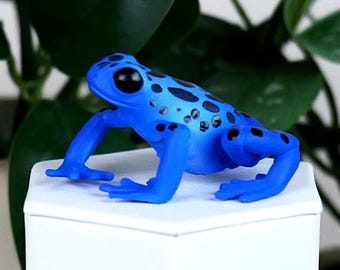Blue Poison Dart Frog Figure - Small Hand Painted Amphibian Figurine - Crafts, School Projects, & Dioramas
