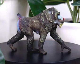 Mandrill Monkey Figurine - Small Hand Painted Wild Animal Figure - Crafts, Dioramas, Terrariums, and Fairy Gardens