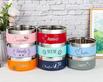 Personalized Stainless Steel Dog Bowl, Custom Pet Name Feeder, Non-Slip Water Bowl