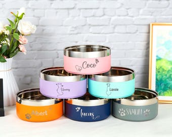 Personalized Stainless Steel Pet Bowl, Custom Engraved Dog Cat Feeder