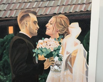 Acrylic painting on canvas 20X30 cm | Luxury gift for him for her | Wedding gift | Anniversary | Wedding painting couple portrait