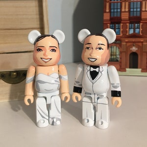 Bride and Groom custom Bearbrick 100% 7cm by Annatar Anniversary Luxury wedding gift for him couple painting image 1