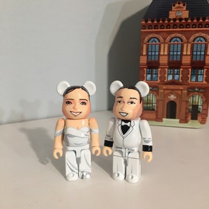 Bride and Groom custom Bearbrick 100% 7cm by Annatar Anniversary Luxury wedding gift for him couple painting image 2