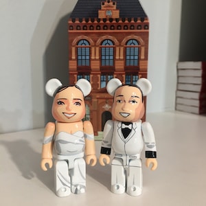 Bride and Groom custom Bearbrick 100% 7cm by Annatar Anniversary Luxury wedding gift for him couple painting image 3