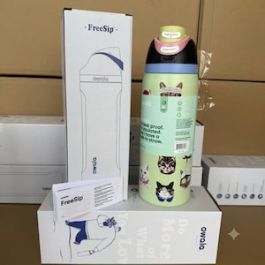 Owala FreeSip 947 ml vattenflaska | Isolerad vattenflaska i rostfritt stål med katttryck och sugrör