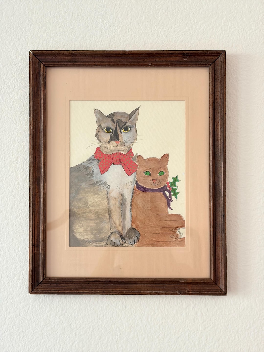Vintage Cat Original Watercolor Painting Framed, Signed 1982 Original ...