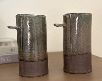 Set of 2 Handmade Studio Pottery Tumblers / Vases, Rustic Earth Tone Glaze, Wheel Thrown Ceramic Cups, Organic Modern Decor