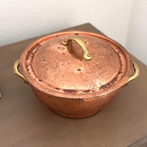 Vintage Hammered Copper Colander Pot with Lid – Rustic Kitchen Decor, Copper Steamer Basket, Farmhouse Cookware