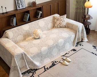 ボヘミアン風シェニールスローブランケット、ミニマリストソファカバー、ジャカード織りソファードレープ、フリンジ付きベッドブランケット