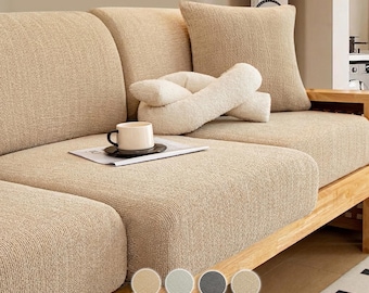 ミニマルなシェニールクッションカバー、伸縮性のあるソファカバー、毛玉防止ラップ