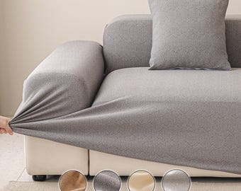 居心地の良いテディベア柄L字型ソファカバー、ブークレ素材のソファカバー、防水プロテクター、洗濯可能なふわふわ素材