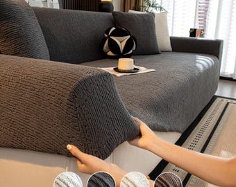 テクスチャードジャカードフリースソファカバー、ストレッチソファプロテクター、ミニマリスト装飾