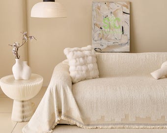 Chic Reversible Boucle Sofa Cover, Fluffy Skin-Friendly Couch Throw, Minimalist Slipcover