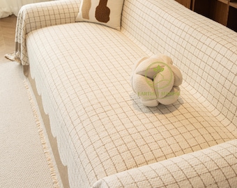 ミニマリストグリッドシェニールソファスロー、重量感のある家具プロテクター、毛玉防止ドレープ