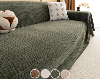 ミニマルなワッフル織りシェニールスロー、ハニカムソファカバー、厚手の家具保護カバー、毛玉防止ベッドドレープ