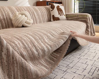 Flowing Sand Chenille Sofa Throw, Abstract Waterfall Couch Cover, Heavyweight Anti-Pilling Blanket
