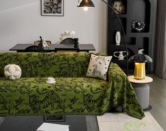 ワイルドタイガーシェニールスロー、ジャングルアニマルプリントソファカバー、ヘビーウェイトドレープ