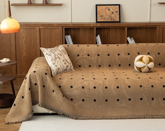Chic Boucle Sofa Cover, Heavyweight Fluffy Couch Throw, Polka Dot Slipcover