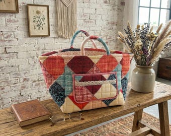 キルティングコットン収納ボックス、折りたたみ式ランドリーバスケット、ギンガムチェリーフローラルオーガナイザー