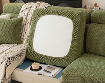 伸縮性のあるソファクッションカバー、洗濯可能なセクショナルソファカバー、ぴったりフィットするシートプロテクター、安全で柔らかい生地