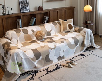 起毛シェニールソファスローブランケット、柔らかな起毛質感、フリンジエッジドレープ