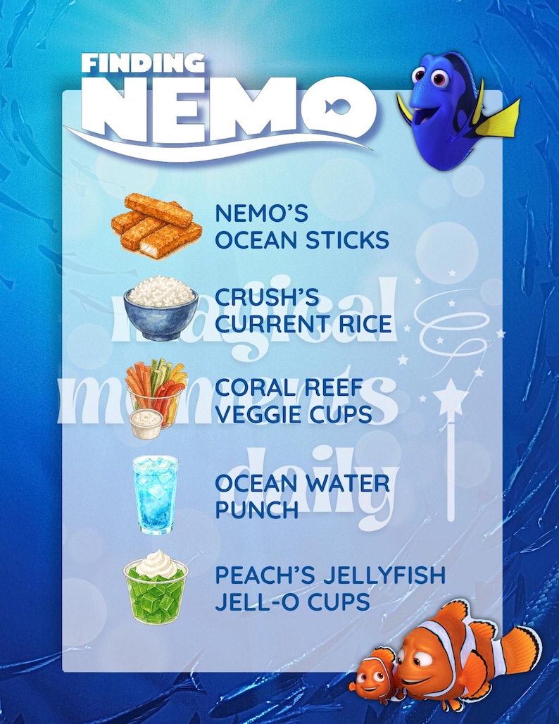 Finding Nemo | Themed Menu + Toddler Version - Etsy