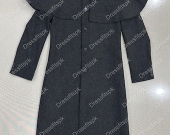 Black Coat with Cape | Gothic Long Wool Coat | Nevermore Coat Outfit | Dark Outerwear  Gift USA UK