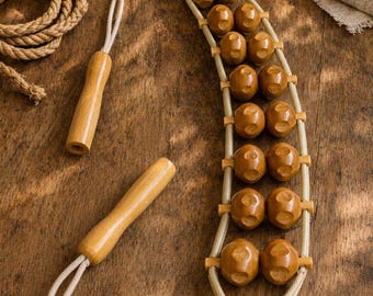 Wooden Body Massage Roller | Vintage Back & Shoulder Massager | Wellness Therapy Tool | Natural Wood Self Care Gift