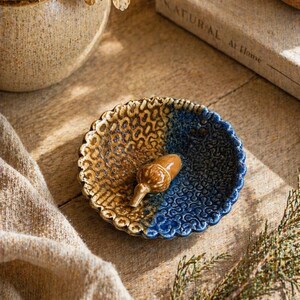 Montana Handmade Acorn Dish | Artisan Pottery Trinket Bowl | Blue & Earth-Tone Glaze Ceramic Catchall | Made in USA Studio Pottery