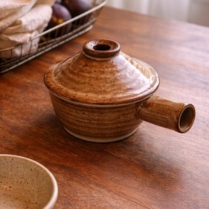 Vintage Stoneware Bowl with Spout | Rustic Brown Glazed Pottery | Mid Century Studio Pottery Vessel | Handmade Look Ceramic Bowl