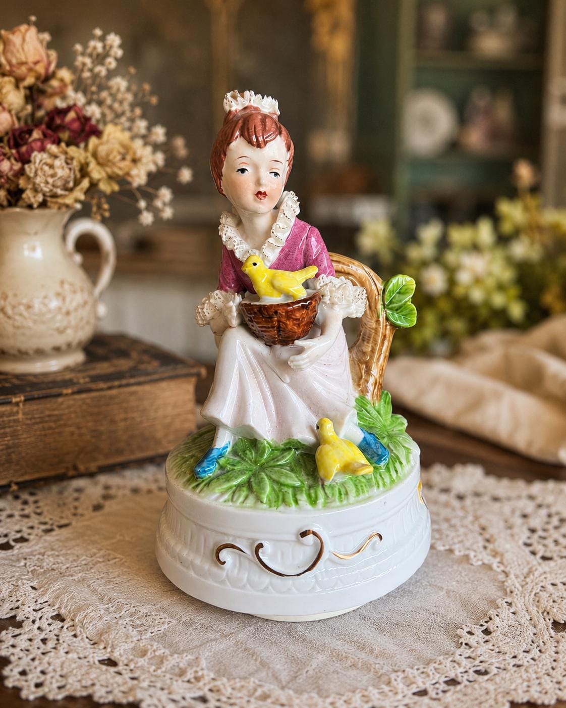 Vintage Music Box Girl Figurine, Ceramic Music Box, Musical Box - Etsy