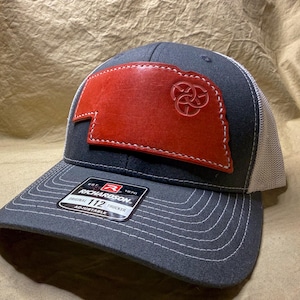 Hand-Stitched Nebraska State Leather Patch Hat - Richardson 112 Trucker