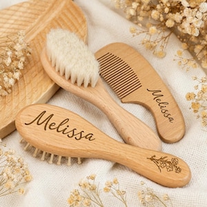 Personalisierte Babyhaarbürste mit Geburtsblume, Geschenk zur Babyparty, Taufgeschenk für Mädchen & Jungen, Erinnerungsstück für neue Eltern