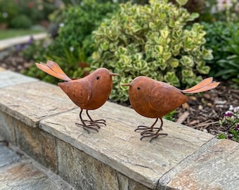 Juego de 2 figuras de pájaros de hierro, estatuas rústicas de metal para decoración de mesa, hogar y jardín.
