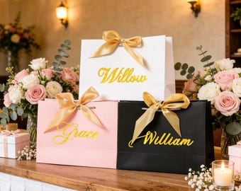 Sac cadeau bleu, sac cadeau d'anniversaire personnalisé avec nom, sac cadeau d'anniversaire élégant avec nom personnalisé, votre logo, cadeau d'équipe, cadeau de groupe.