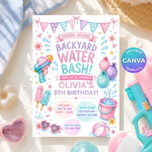 Einladungsvorlage für eine Gartenparty mit Wasserpistolen