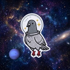 Astronaut Pigeon Embroidered Patch Iron On Funny Space Bird Applique for Jacket Backpack Hat