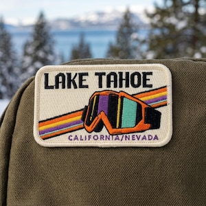 Lake Tahoe Ski Goggles Embroidered Patch or Sticker Iron On Mountain Snowboarding Travel Souvenir Badge